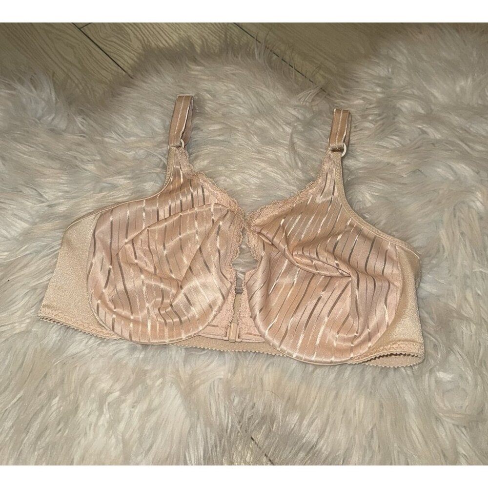 Vintage Warners 1218 Beautiful Answers Front Close Bra Striped UW 34D Beige